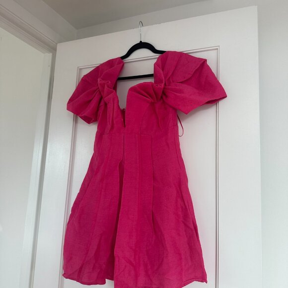 Cult Gaia Asal Mini Dress In Pink Off-Shoulder Plunge Neck Puff Sleeves Sz 8 - Picture 6 of 11